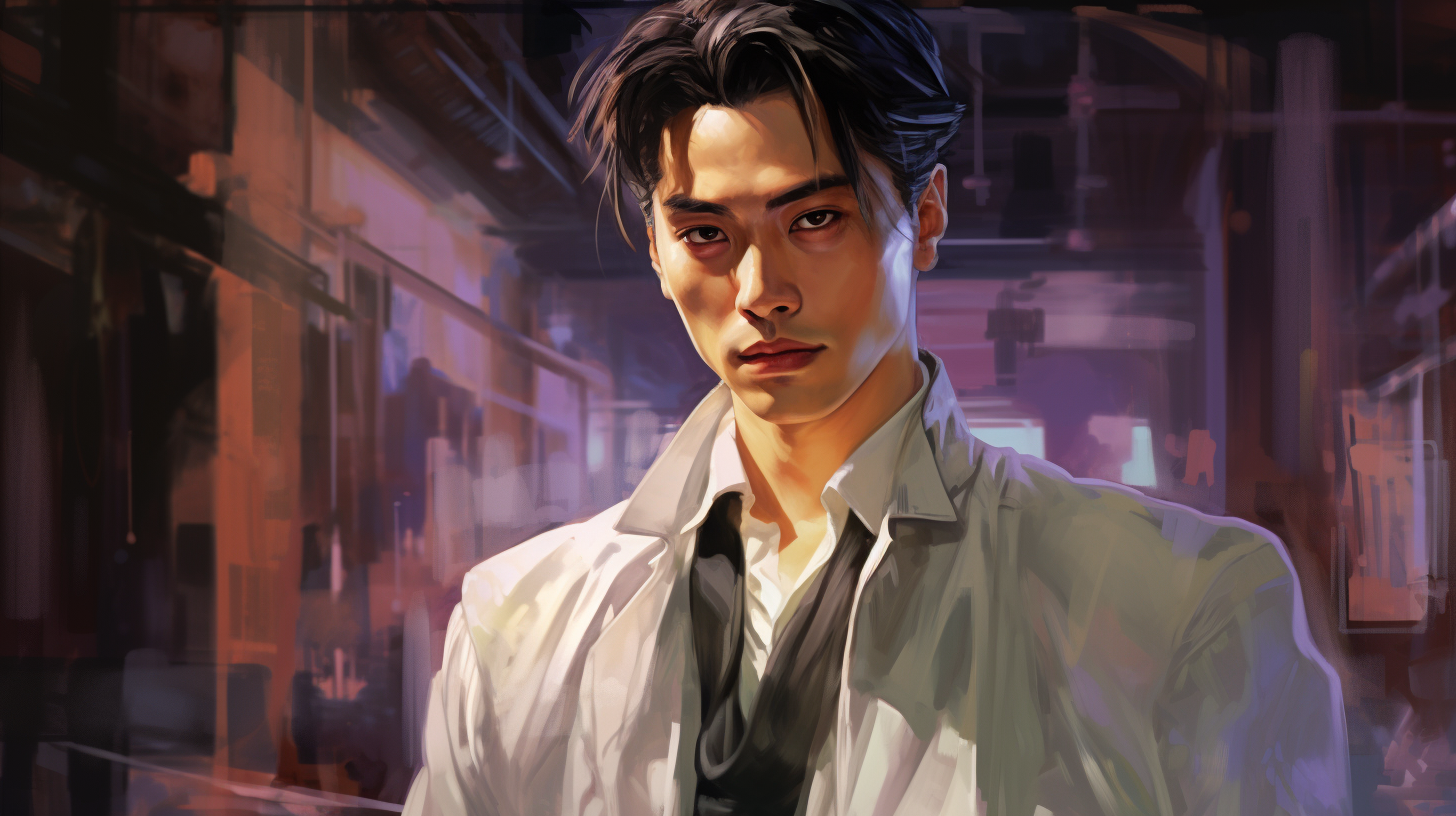 Asian male scientist in high fashion concept illustration