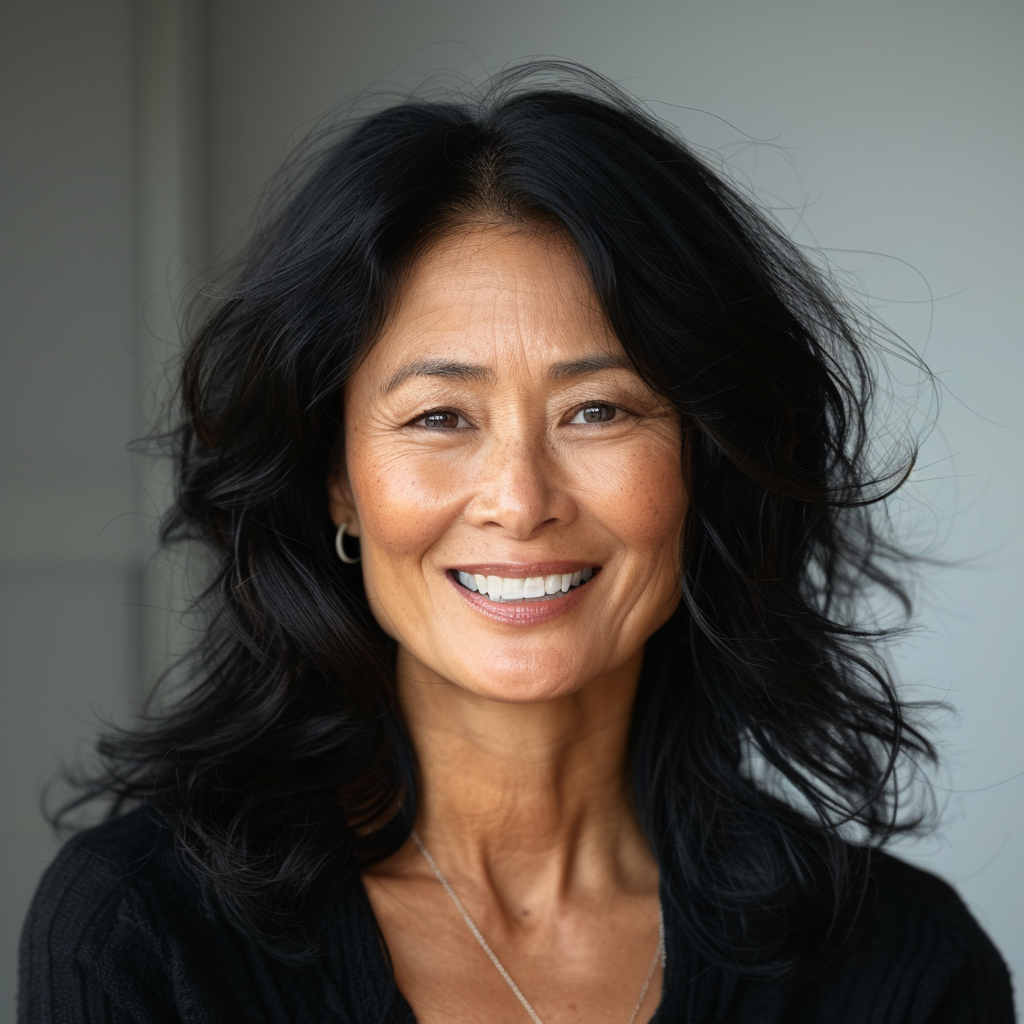 Asian woman smiling middle-aged