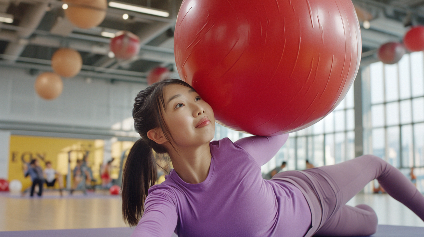 Asian woman doing situps on yogamat