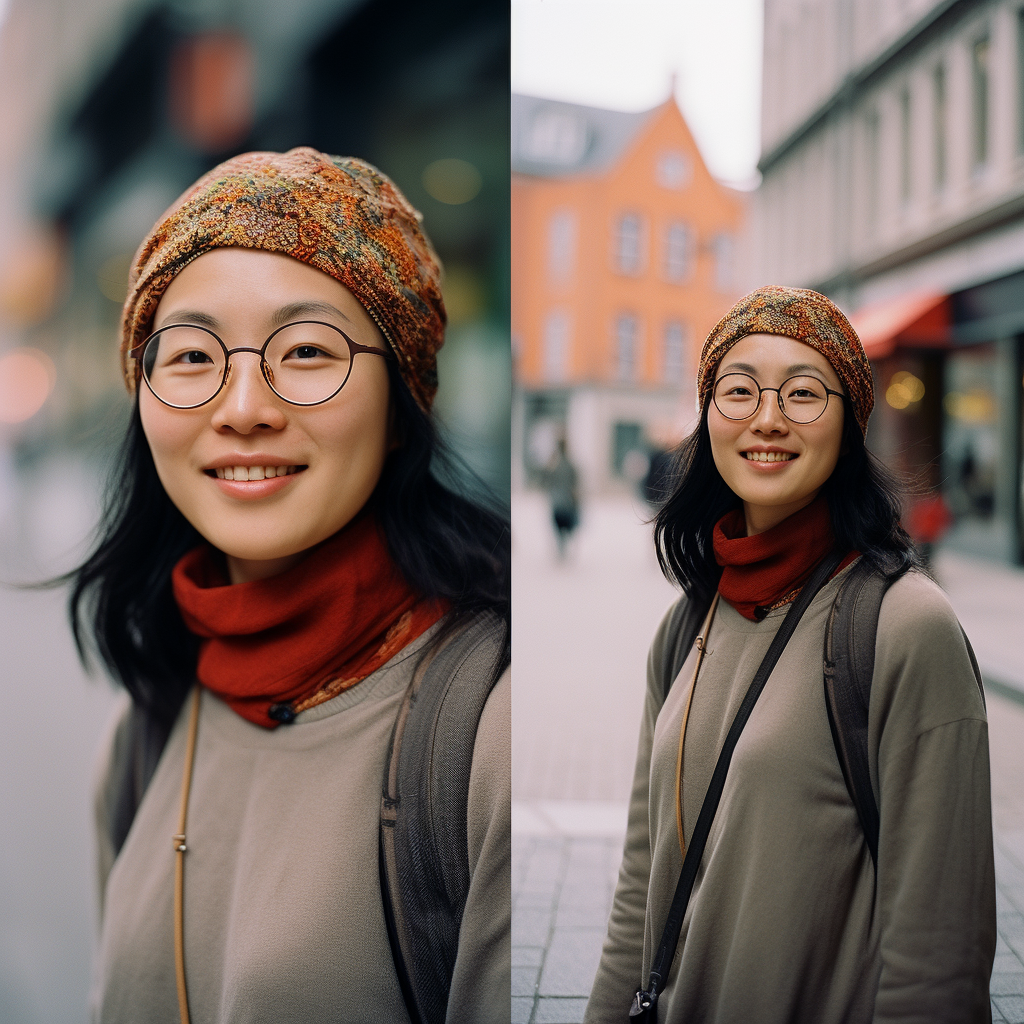 Asian woman wearing glasses in Oslo Norway