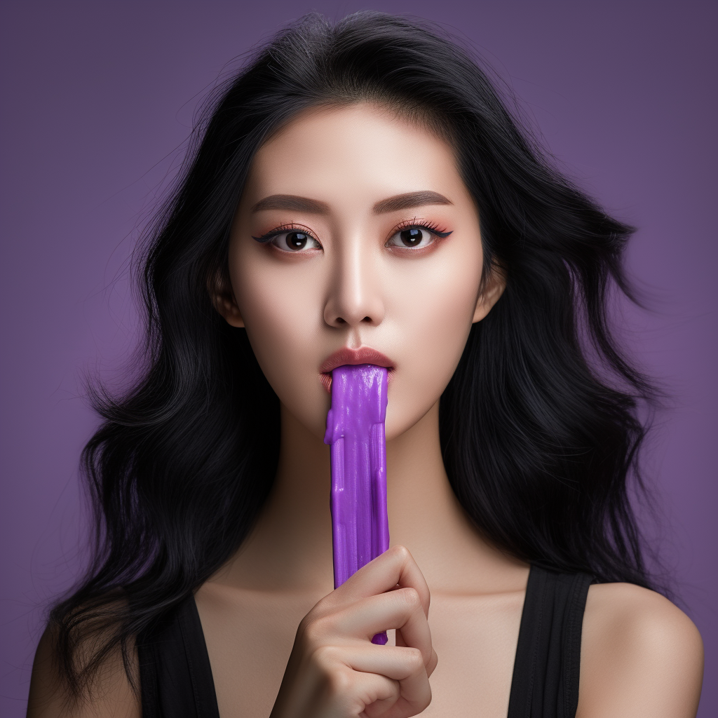 Asian woman enjoying purple popsicle