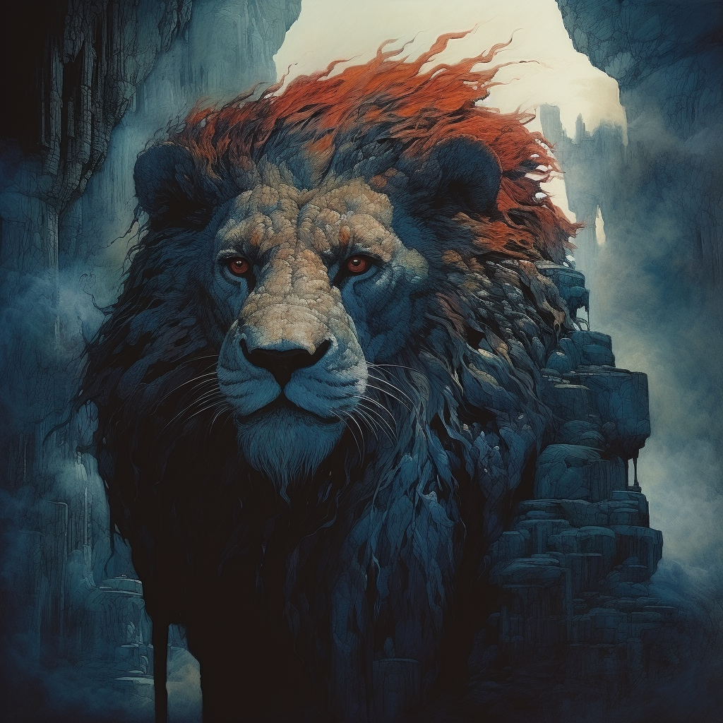 Mystical Aslan in Beksinski art