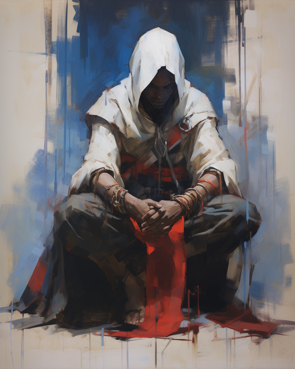 Assassin's Creed Kneeling Red White Blue Painting