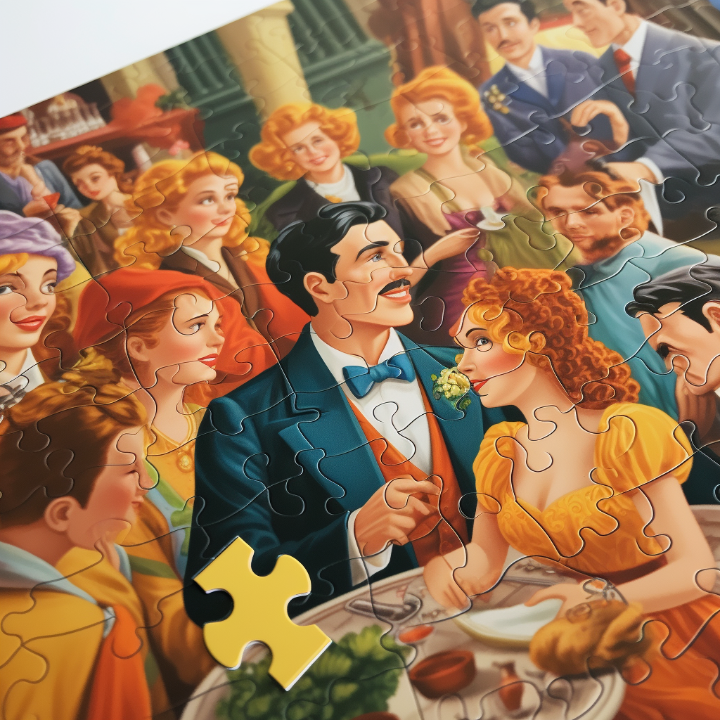 Close-up of people assembling jigsaw puzzle