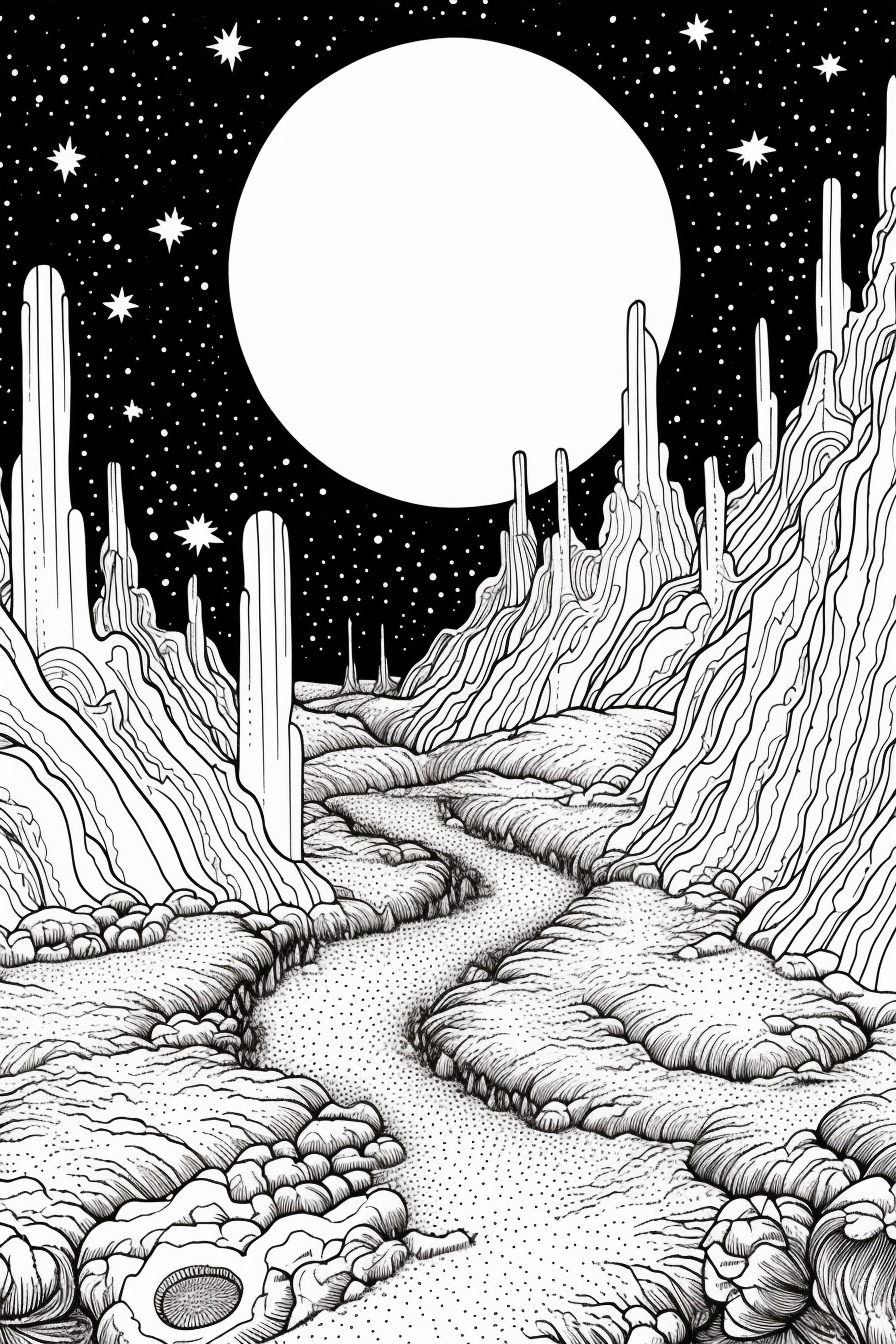 Asteroid black and white colouring book page