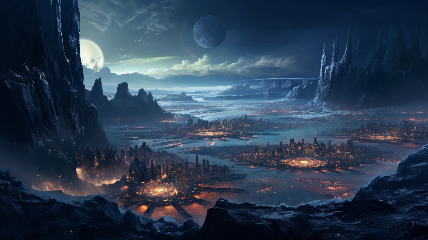 Fantasy depiction of a realistic asteroid city on the coast