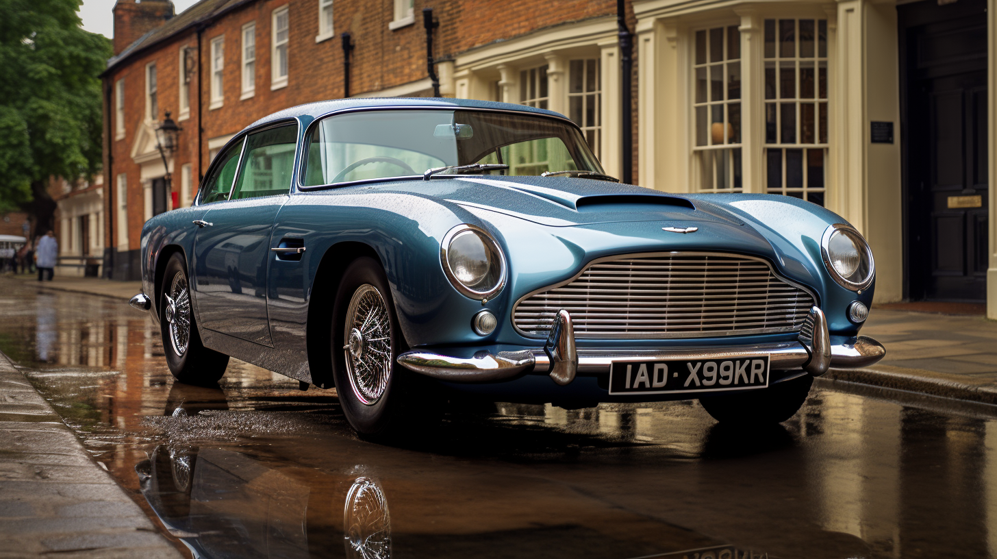 Photorealistic Aston Martin DB5 in blue