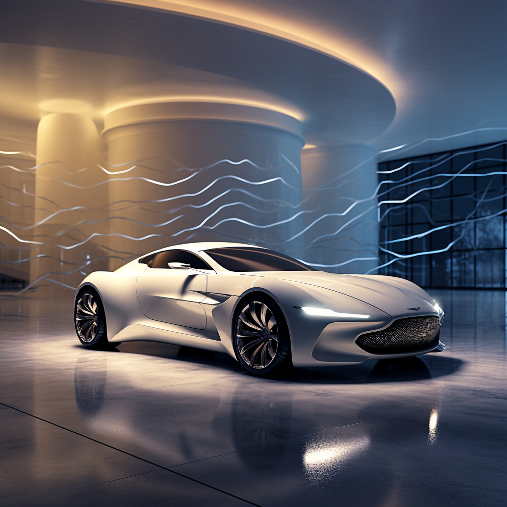 White Aston Martin showroom with ambient lights