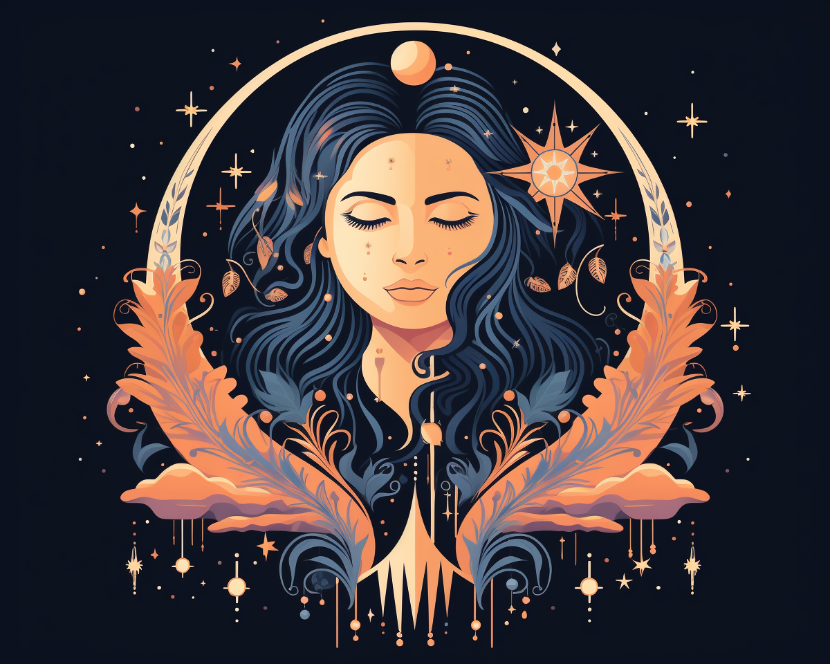 Boho moon illustration in flat vector style