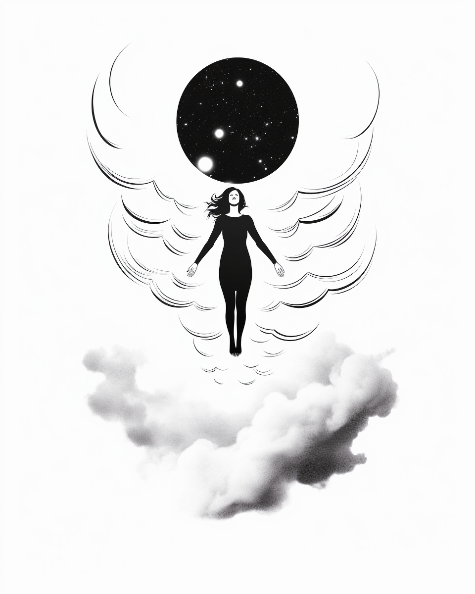 Simple black and white astral projection tattoo