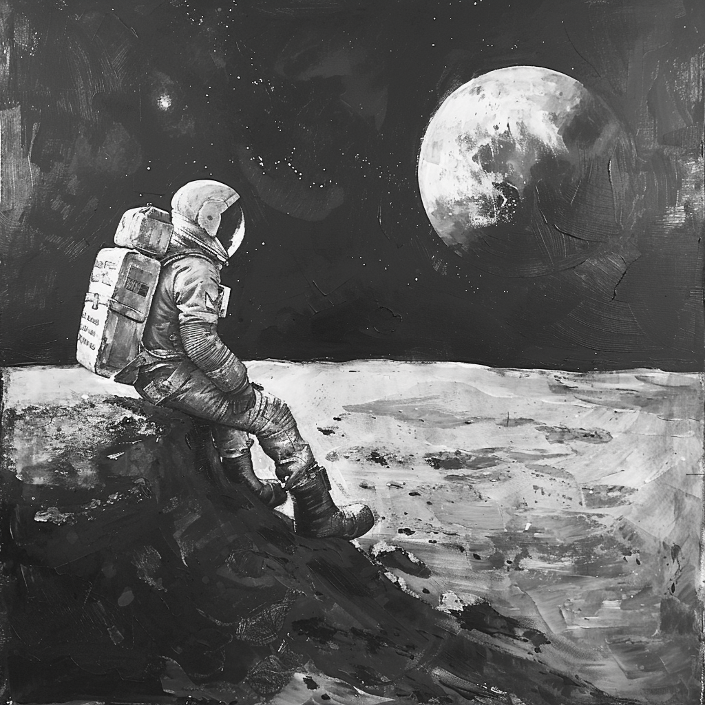 Astronaut on Mars in Black and White