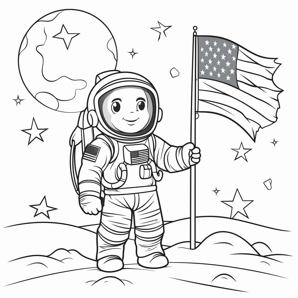 Coloring sheet of astronaut with blank flag