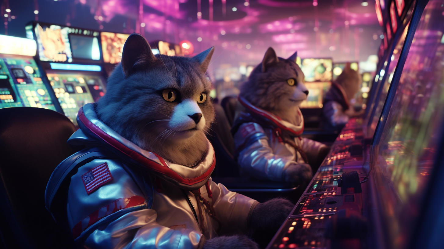 Colorful lights in astronaut cats world