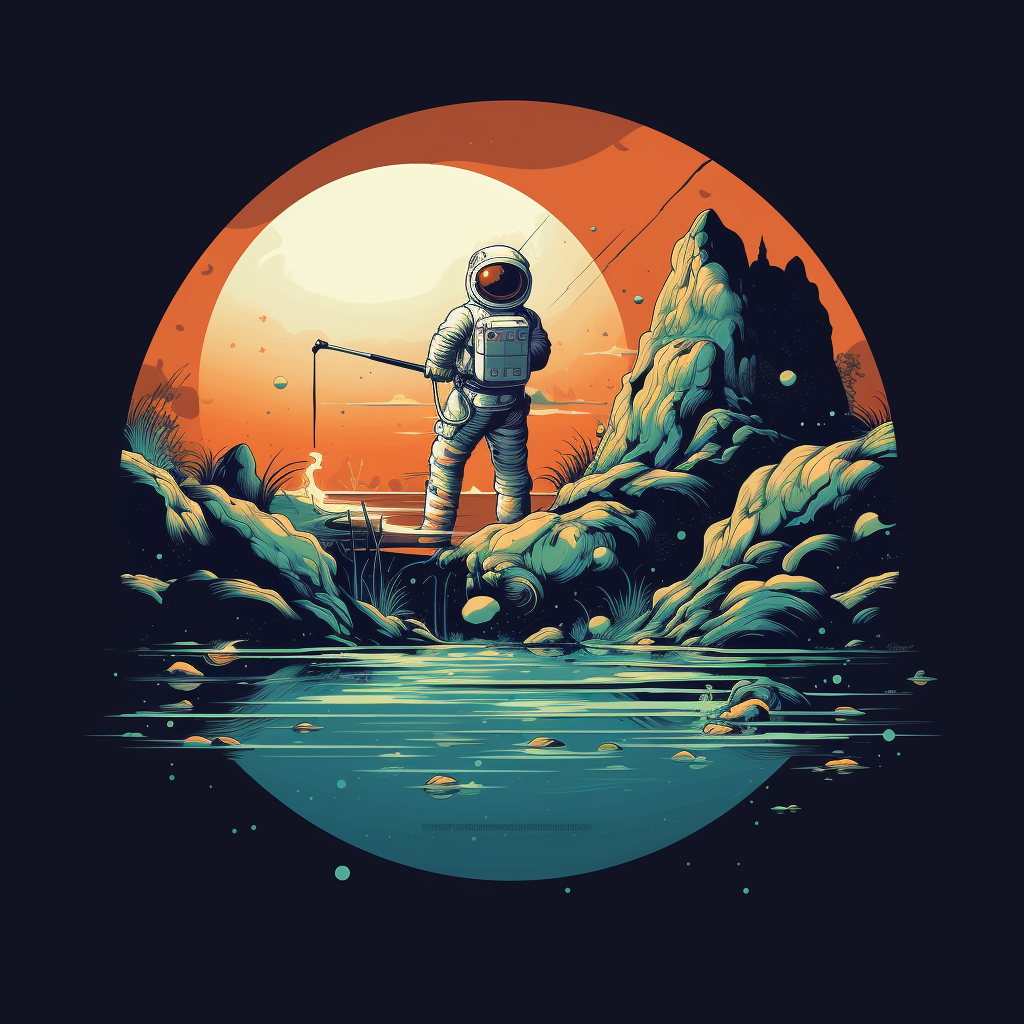 Astronaut fishing in moon crater