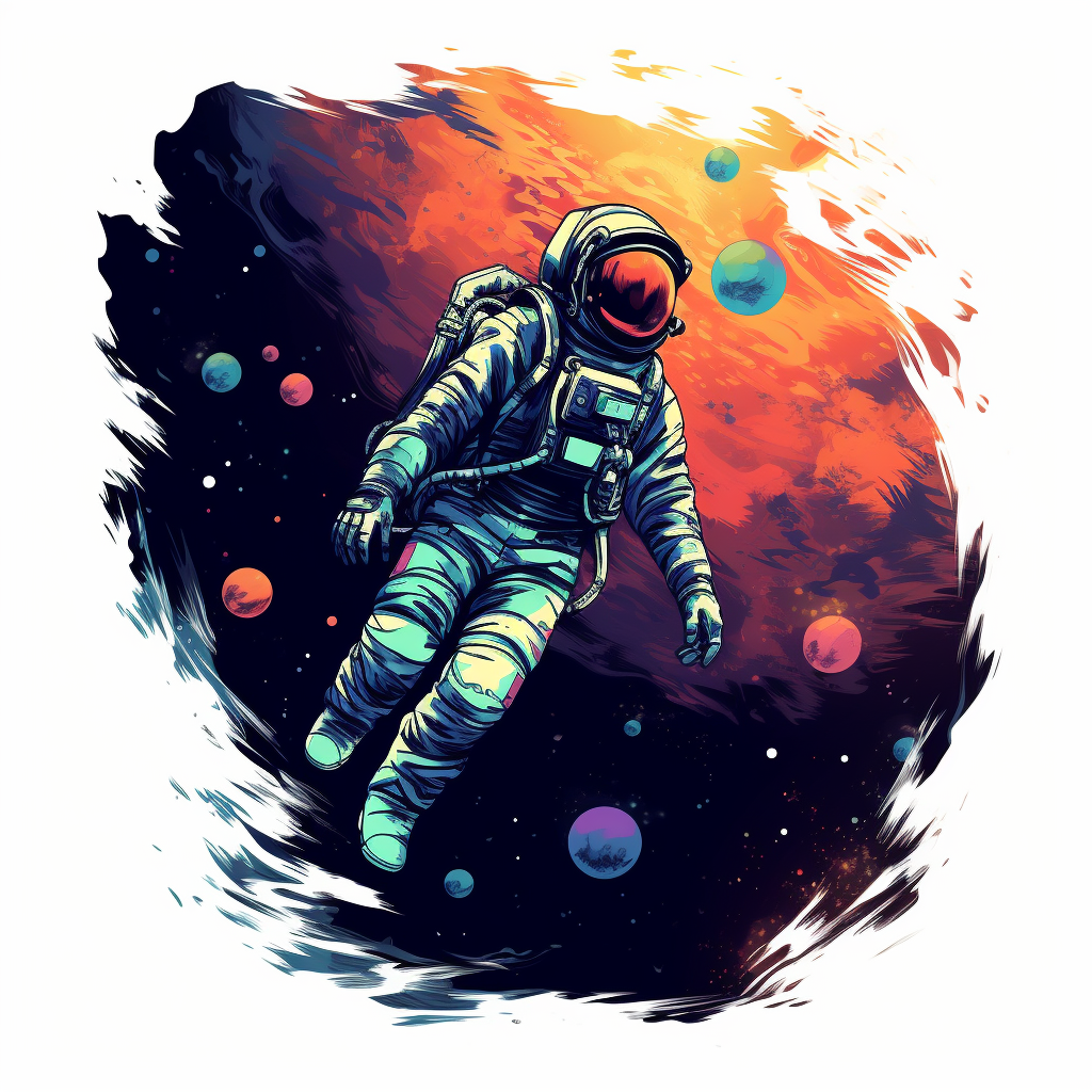 Astronaut floating in front of galaxy