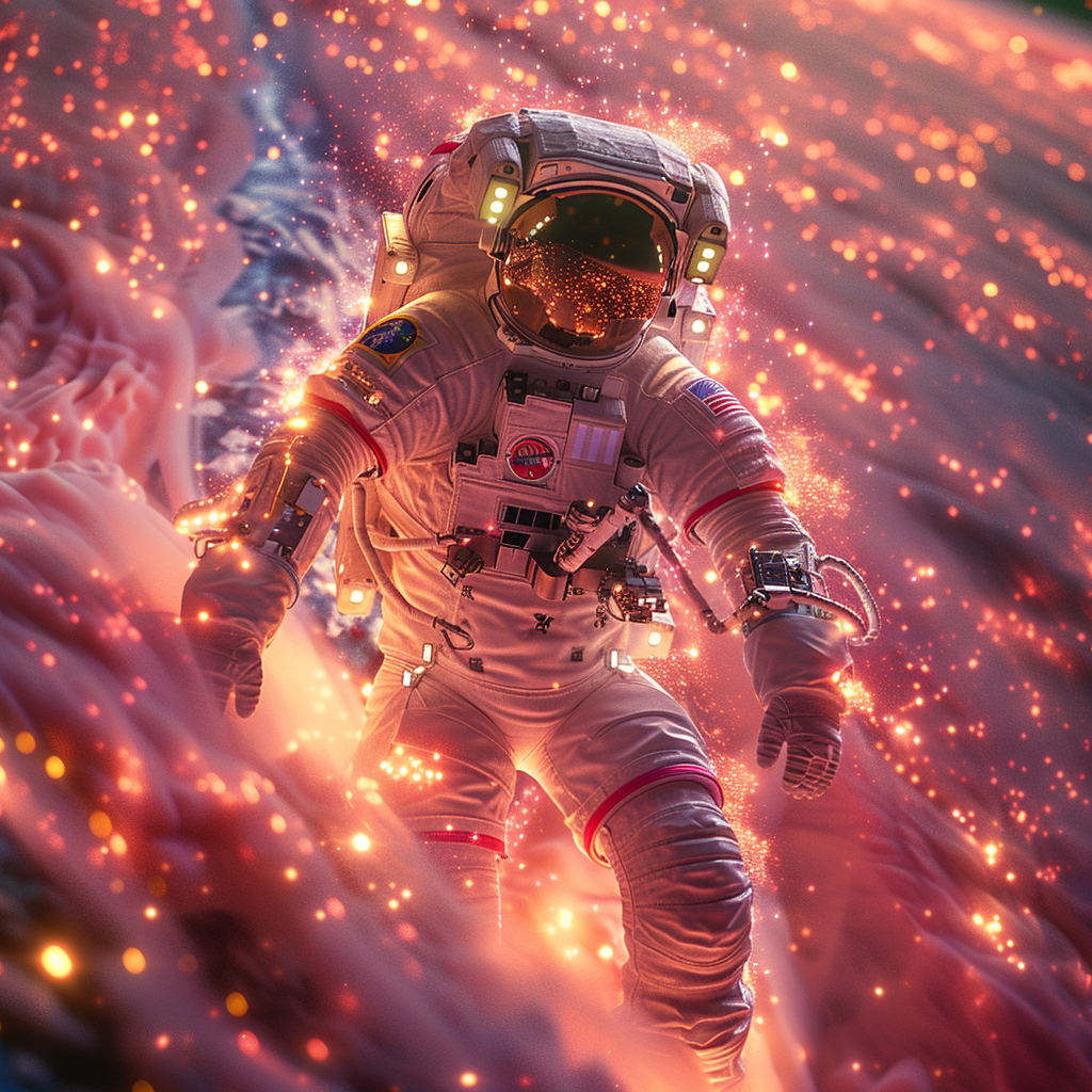 Astronaut Flying in Neon Space