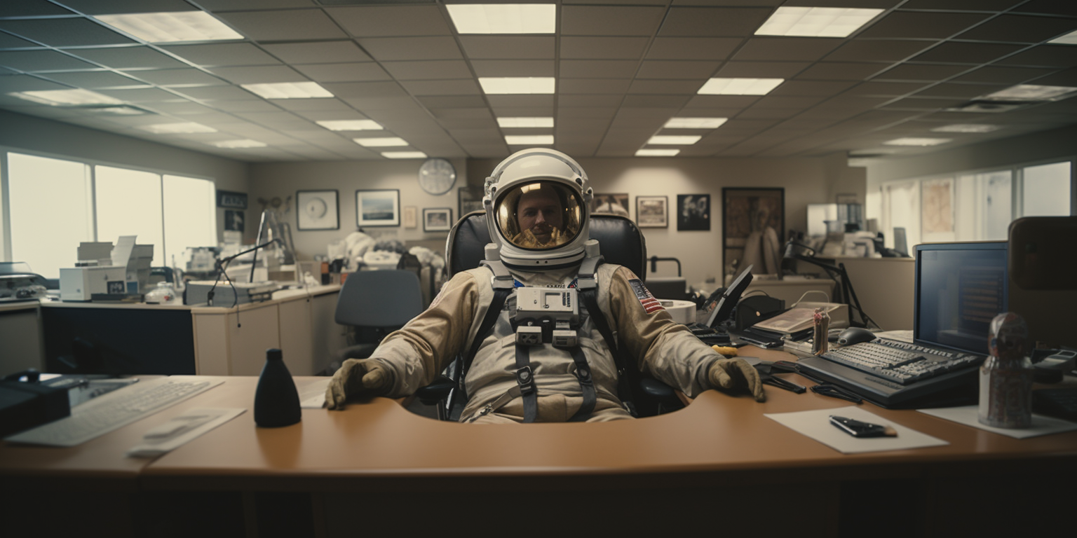 Astronaut making noise in the office