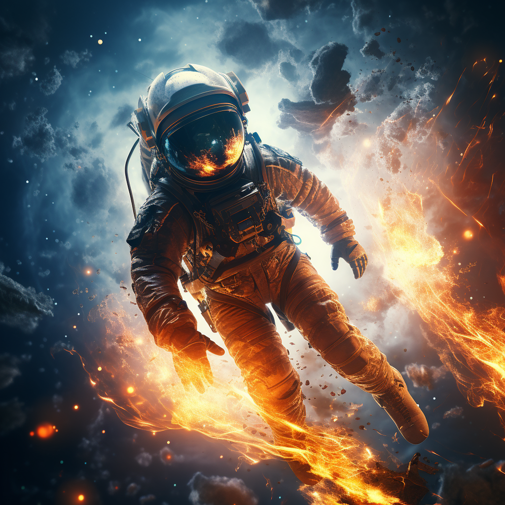 Burning astronaut in space