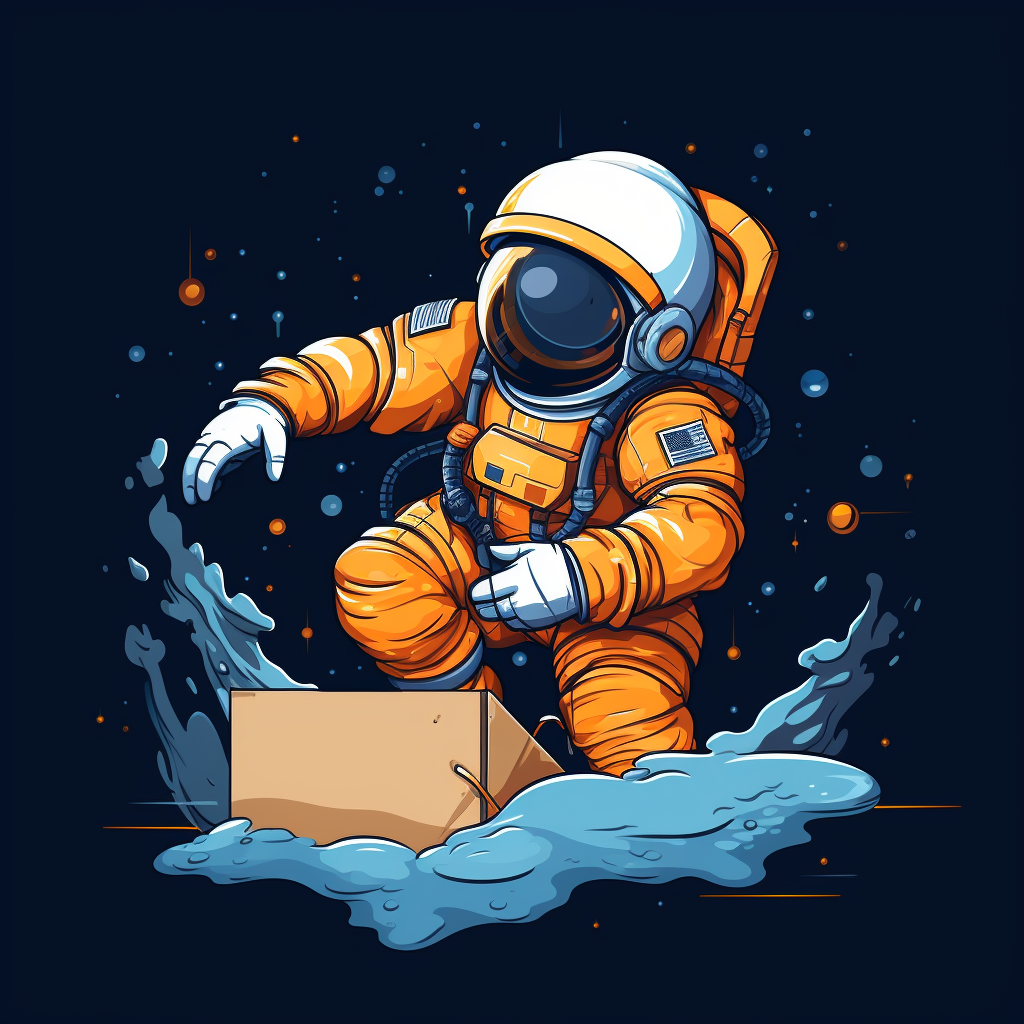 Astronaut Opening Box Cartoon Image