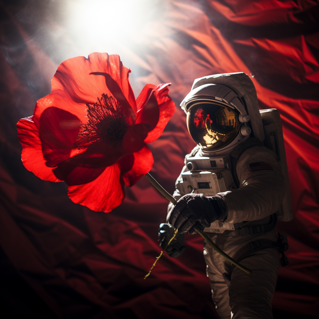 Astronaut with Red Giant Peony under Turkish Flag