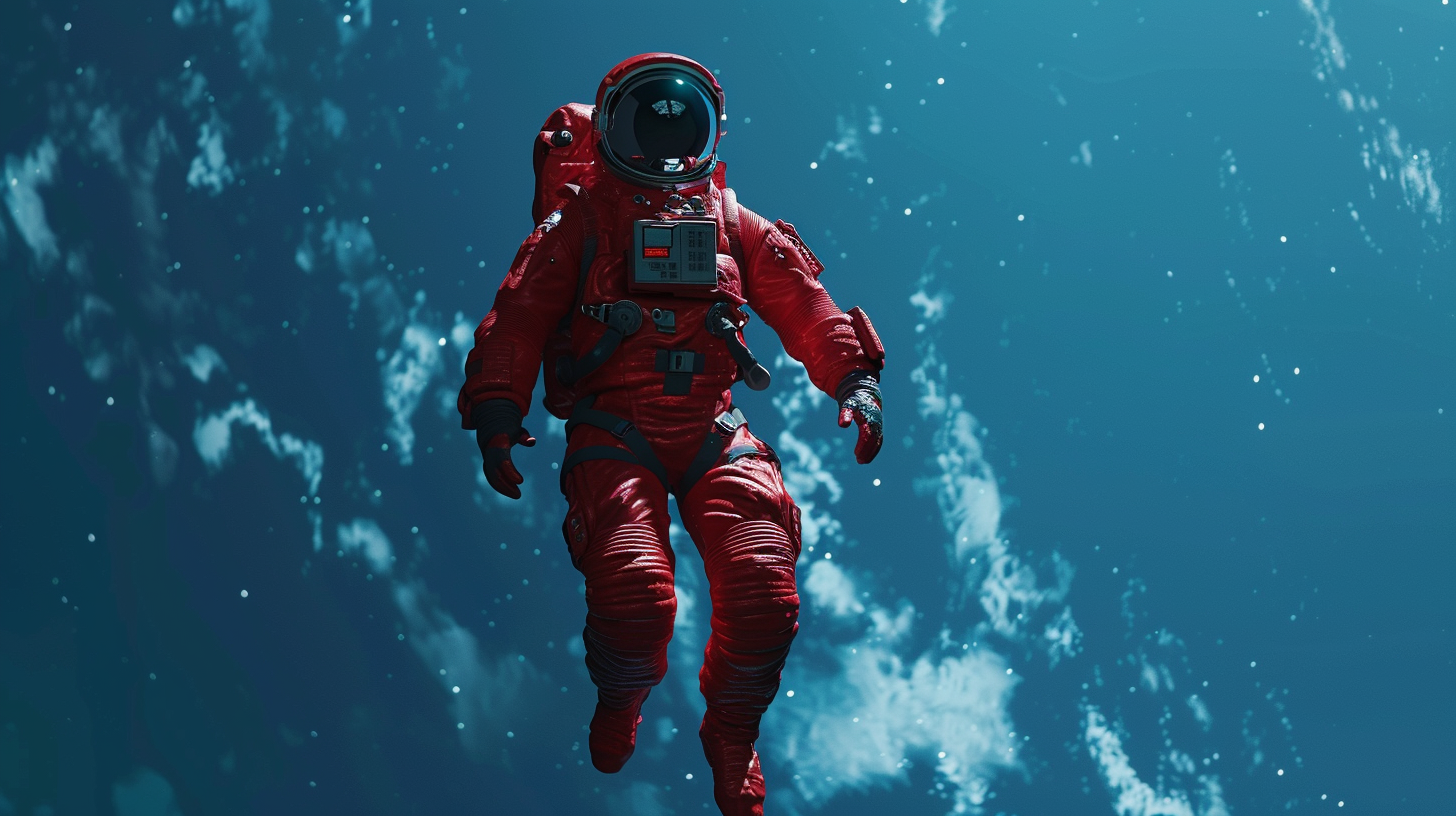 Astronaut in red suit floating