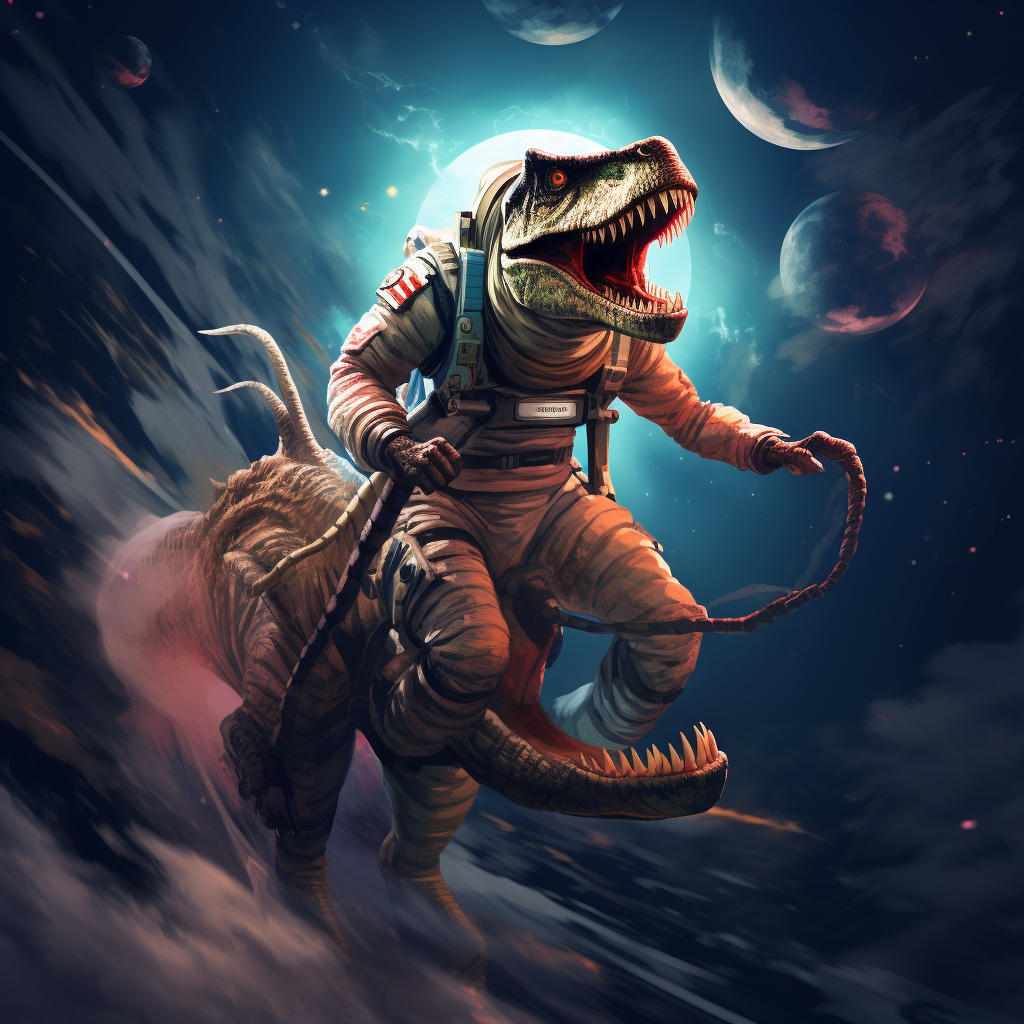 Astronaut riding a Carnataurus in space