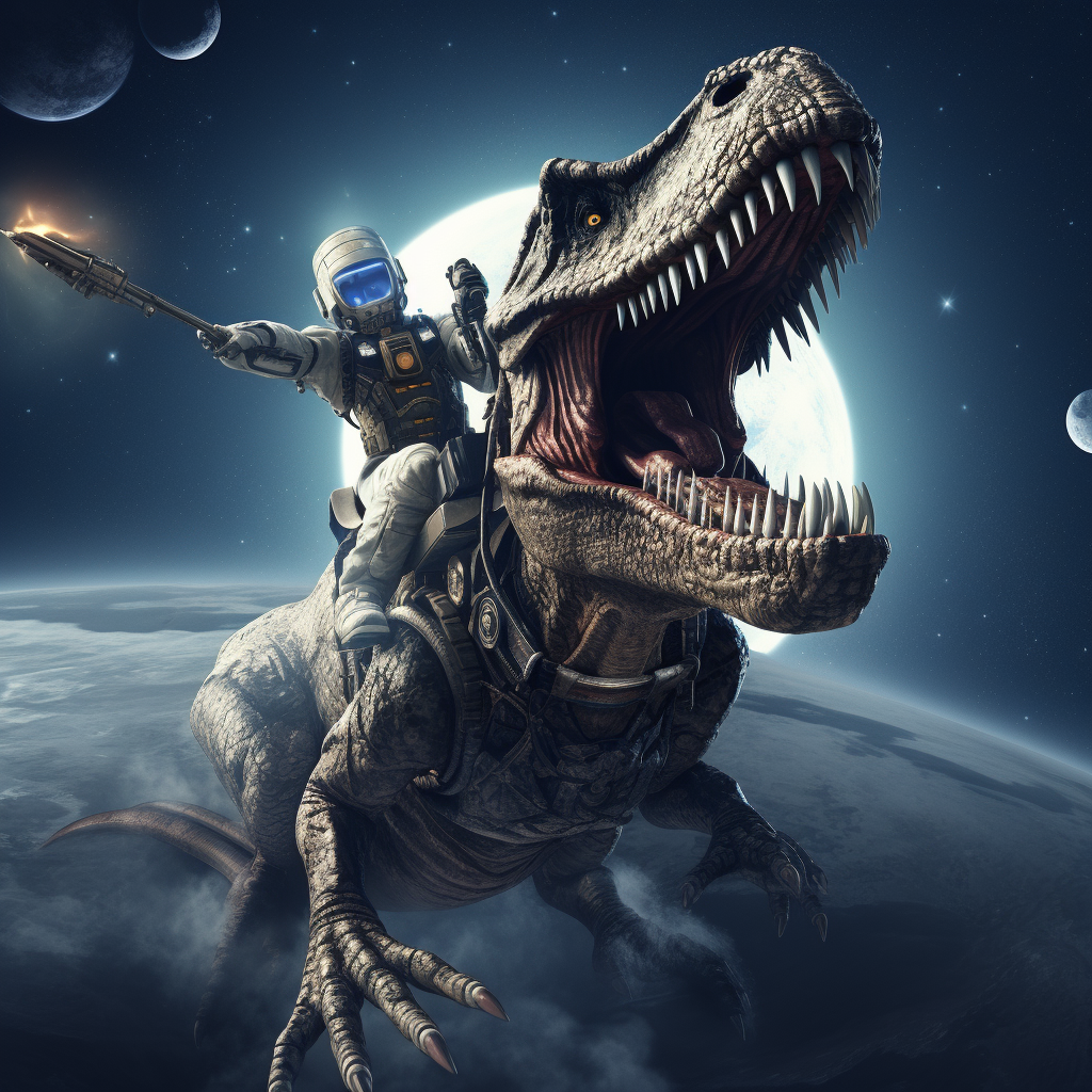 Astronaut riding Carnataurus on the Moon