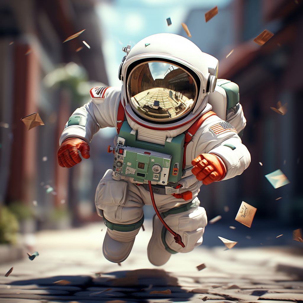 Astronaut running with mail envelope