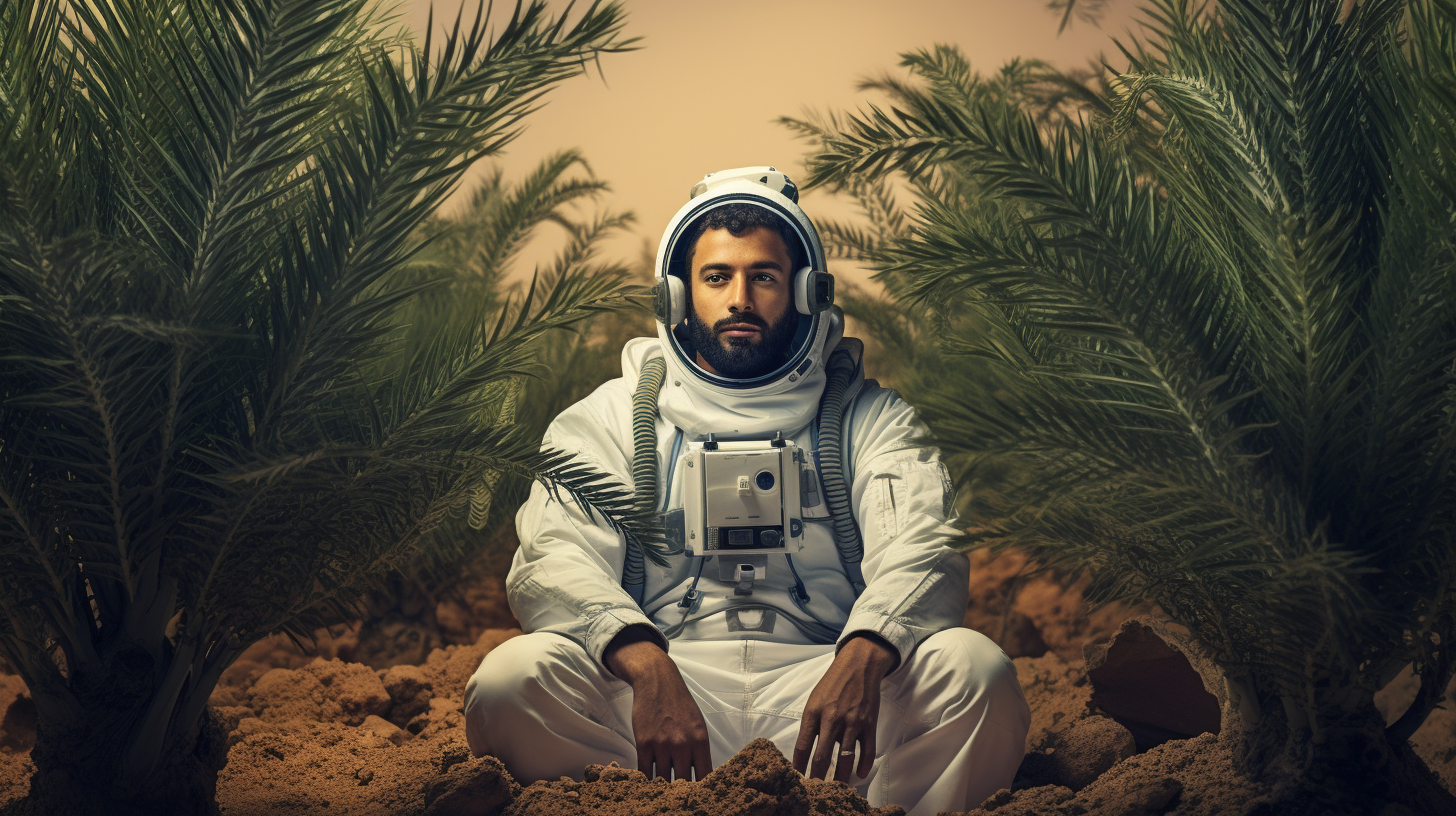 Astronaut Saudi Man in Palm Farm Pose