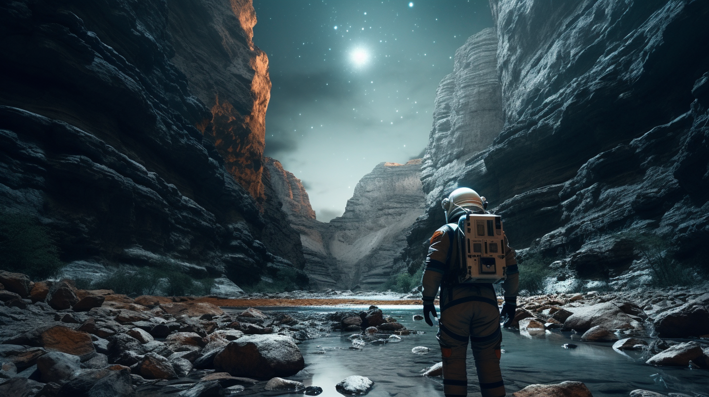 Astronaut in Canyon at Night