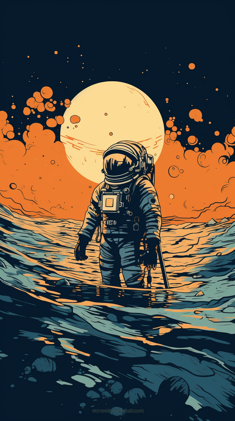 Astronaut swimming in deep ocean