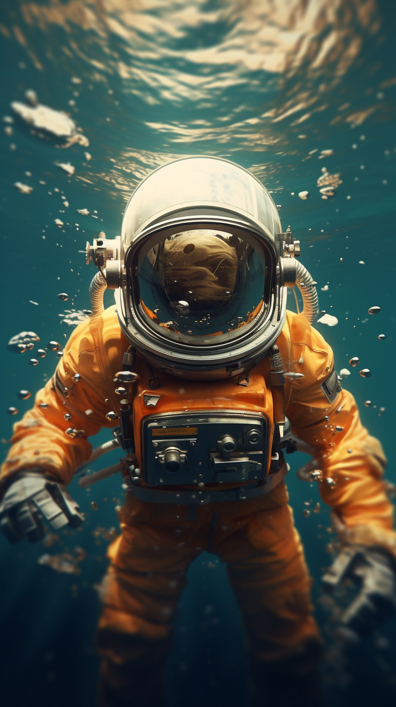 Astronaut swimming in the ocean