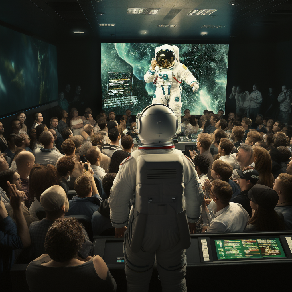 Astronaut Teaching Money with Green Chart