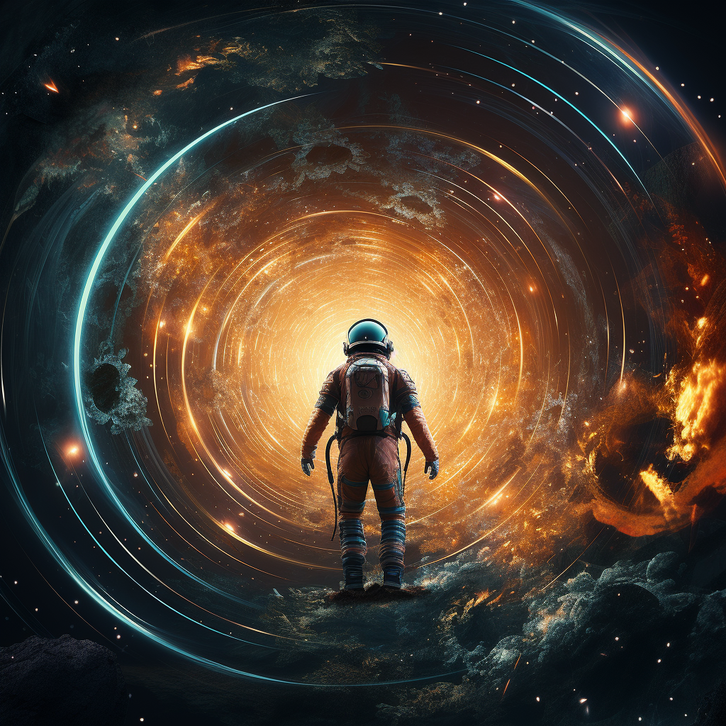 Astronaut traveling through wormhole