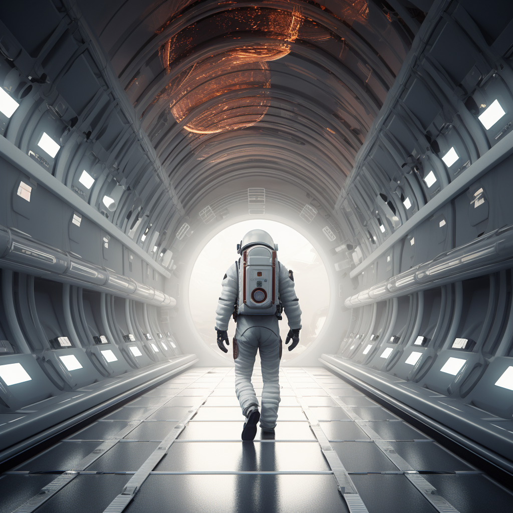 Astronaut walking towards launchpad