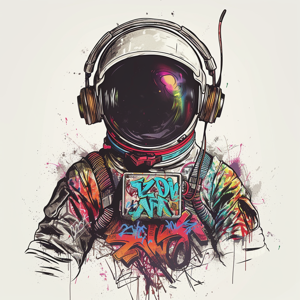 Astronaut wearing graffiti headphones