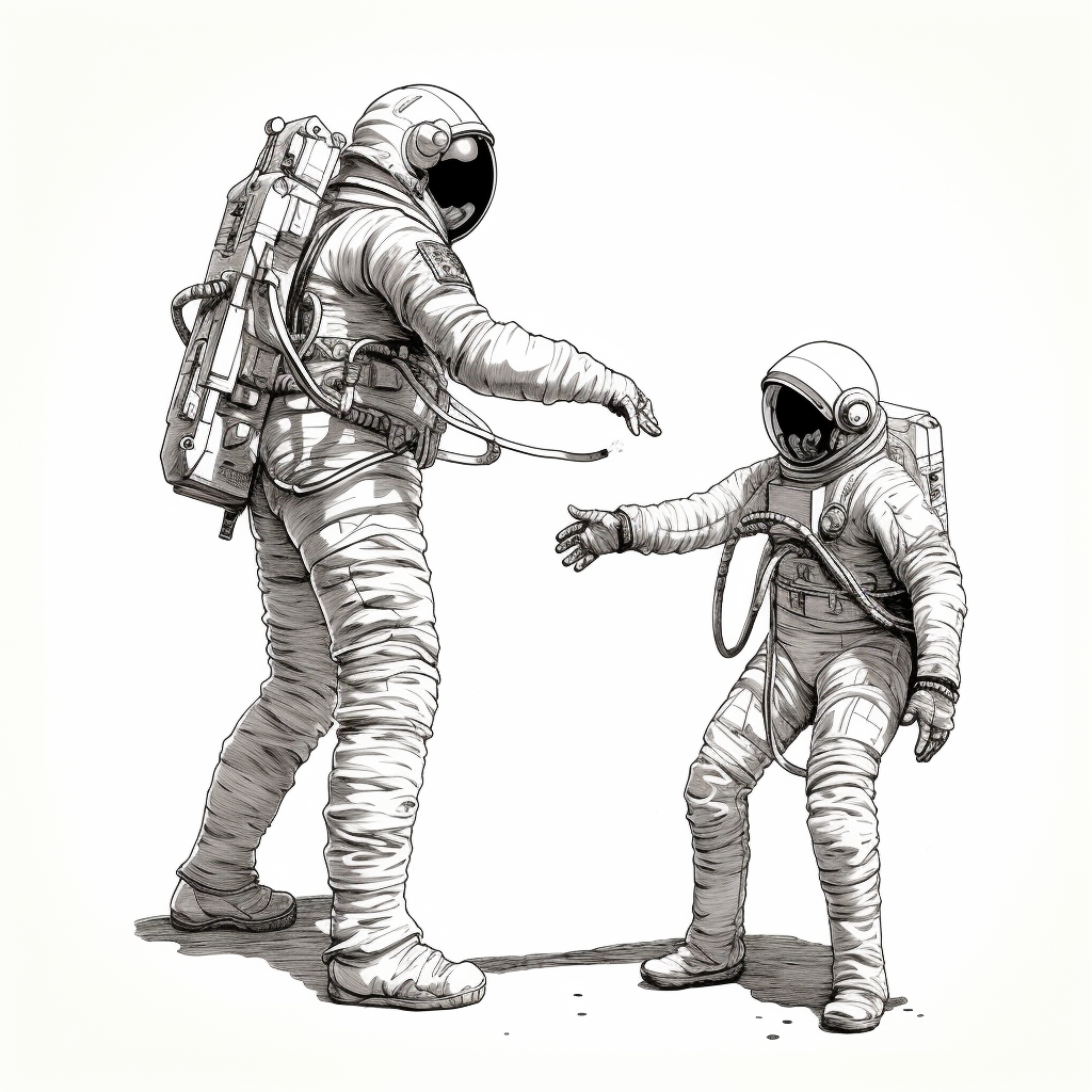 Astronaut touching an Alien sketch