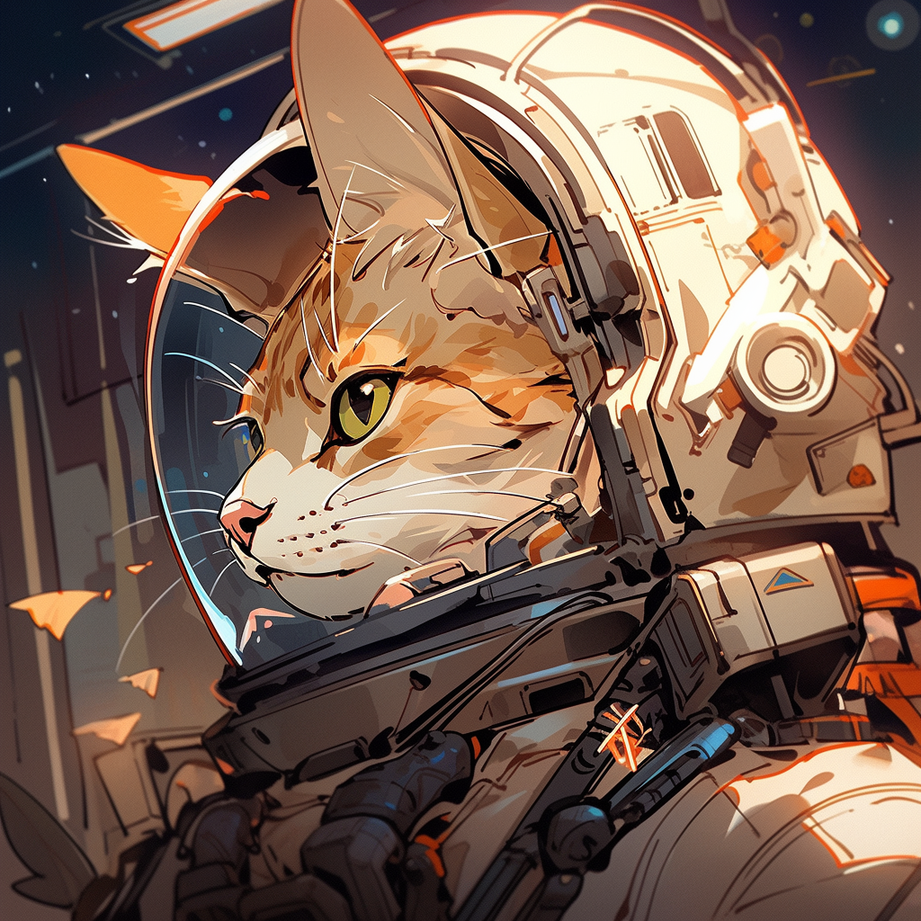 Adorable astronaut cat floating in space