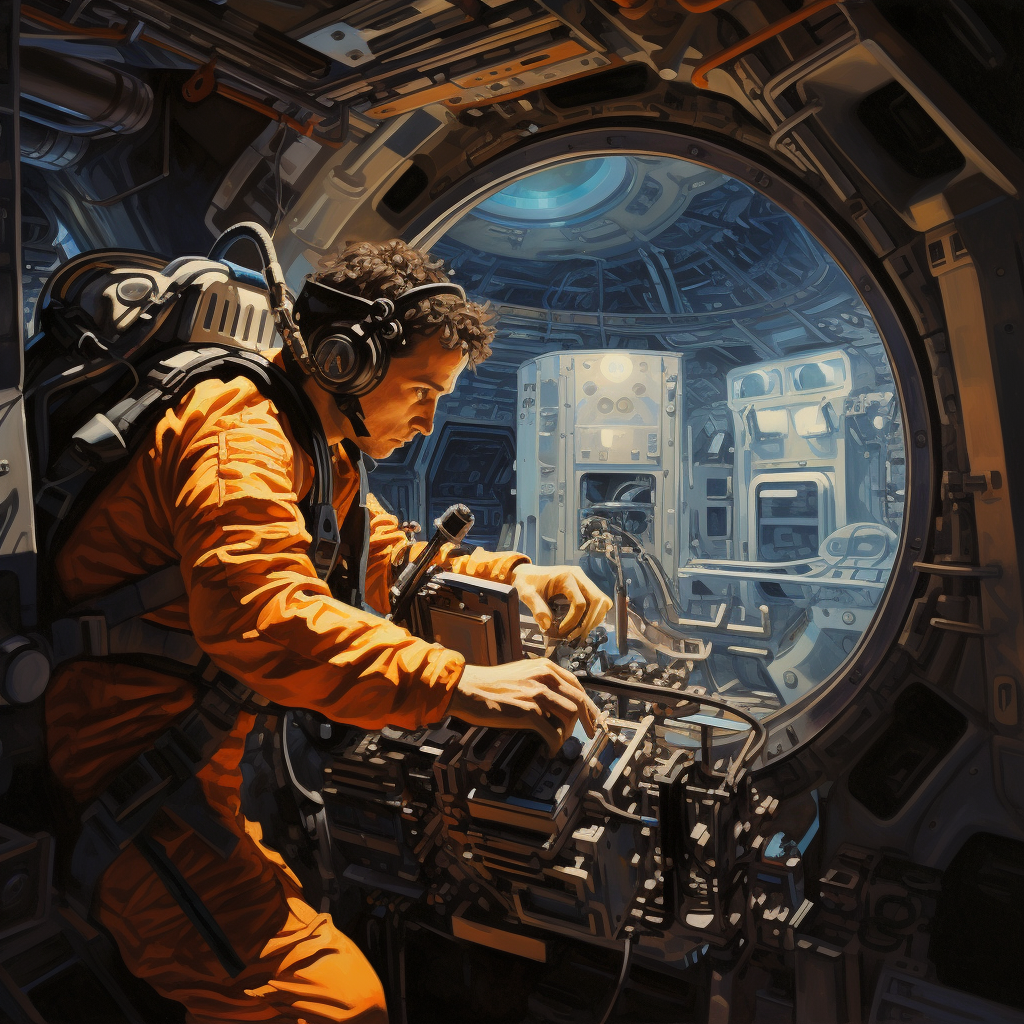 Astronaut climbing into spacecraft cockpit