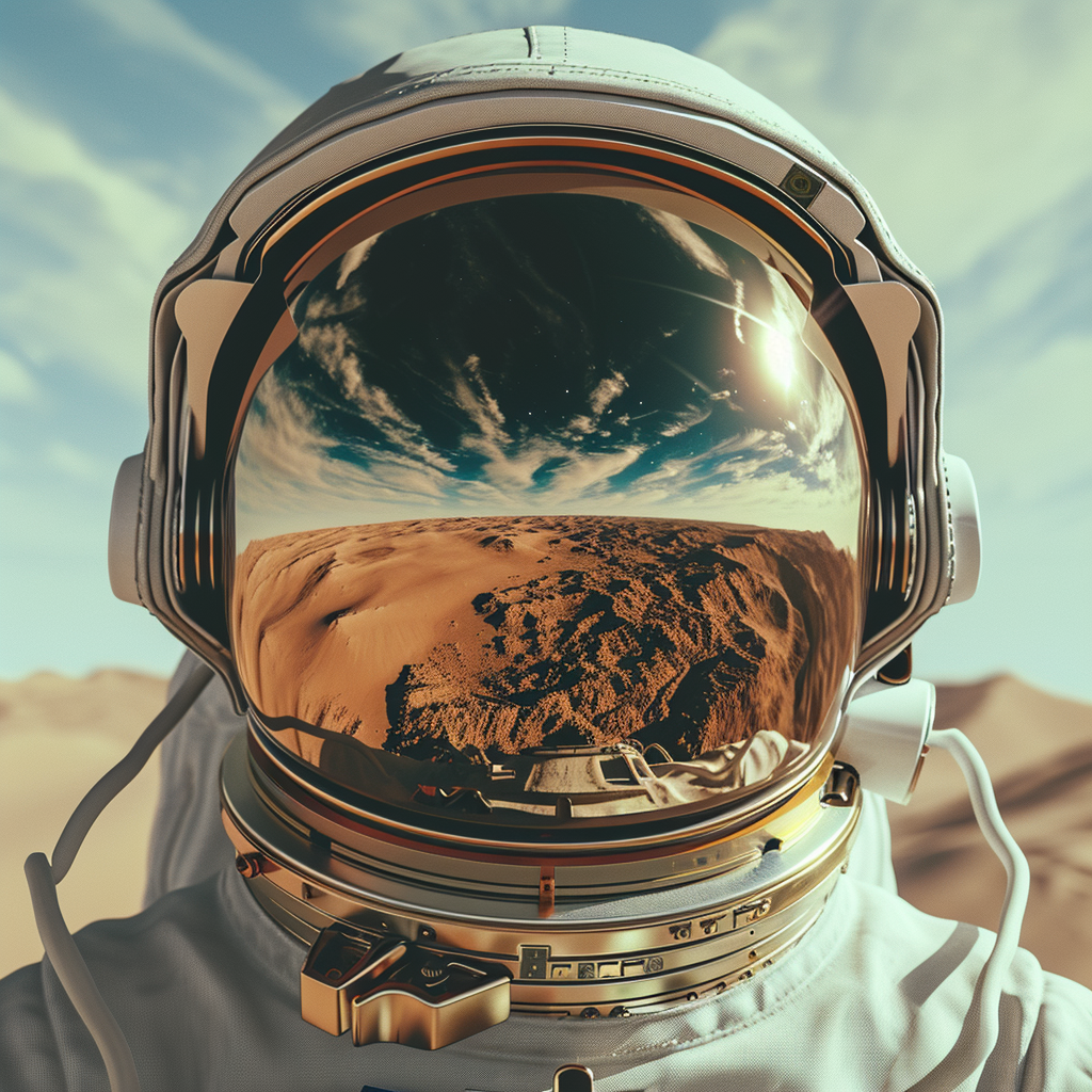 Astronaut Helmet Reflection Desert