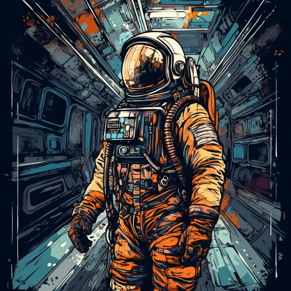 Astronaut in Space Station with Comic Style