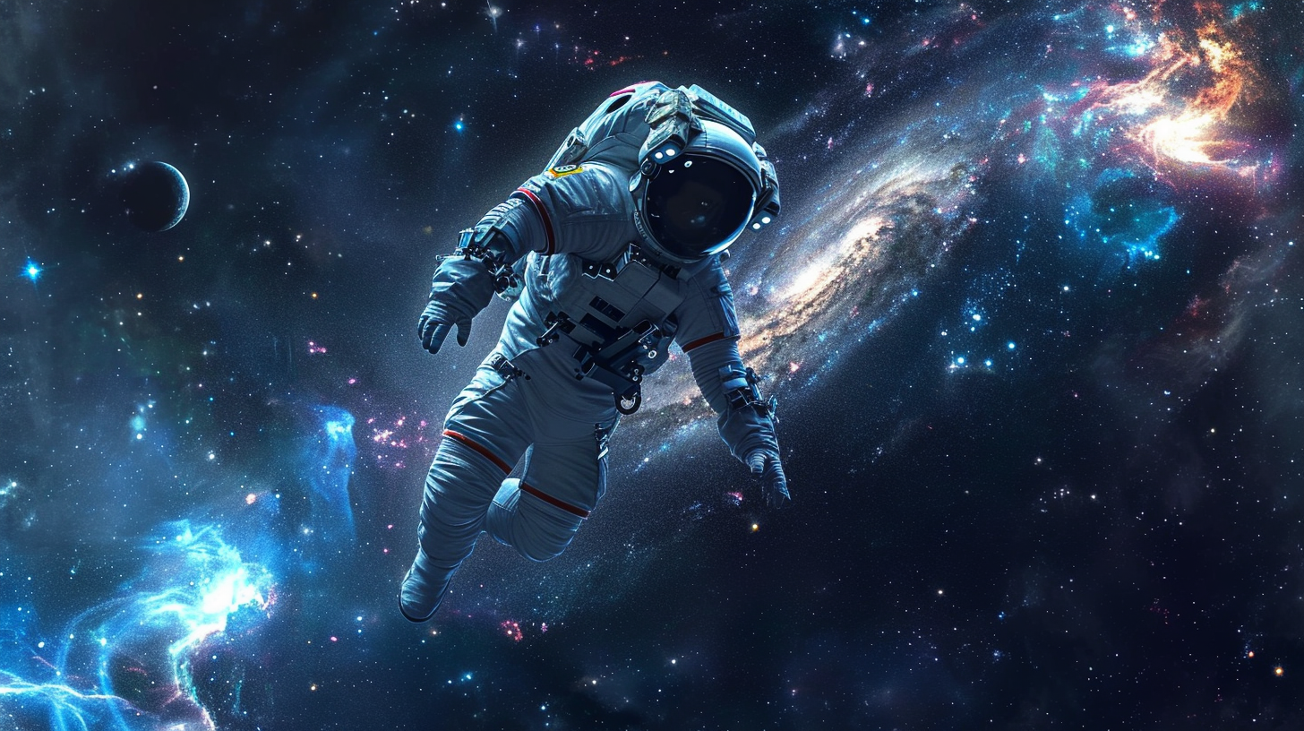 Astronaut Lost in Space Reflecting Stars