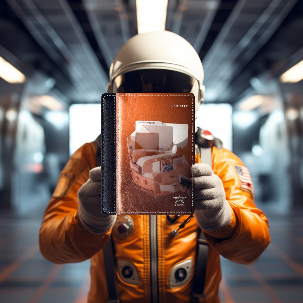 Astronaut holding passport with large 'OG' letters