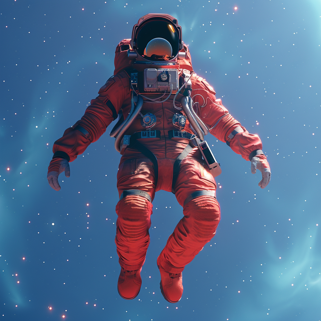 Astronaut in Red Suit Floating