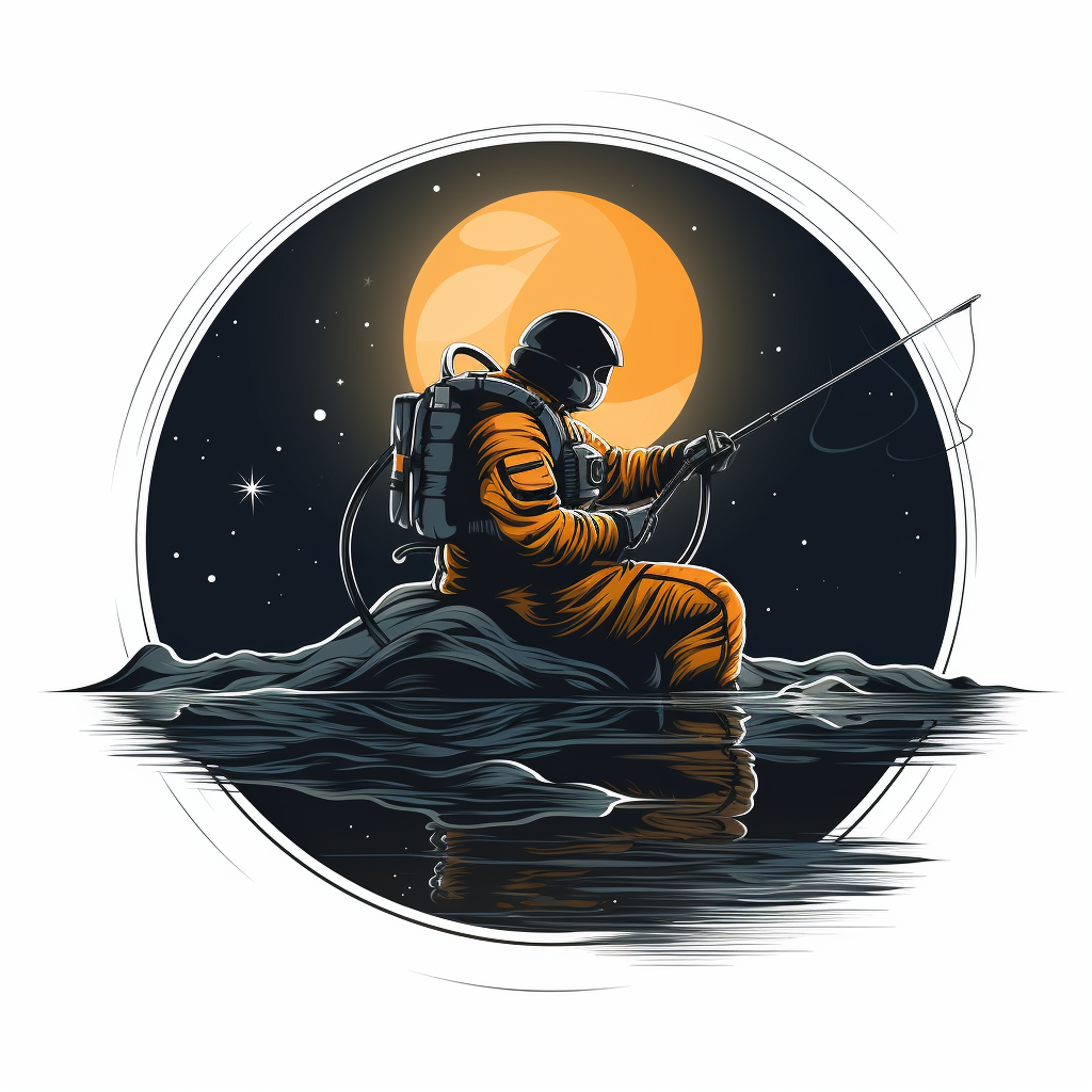 Astronaut on Crescent Moon Fishing