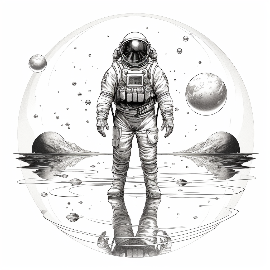 Astronaut and UFO Reflection  - accurately describes the image