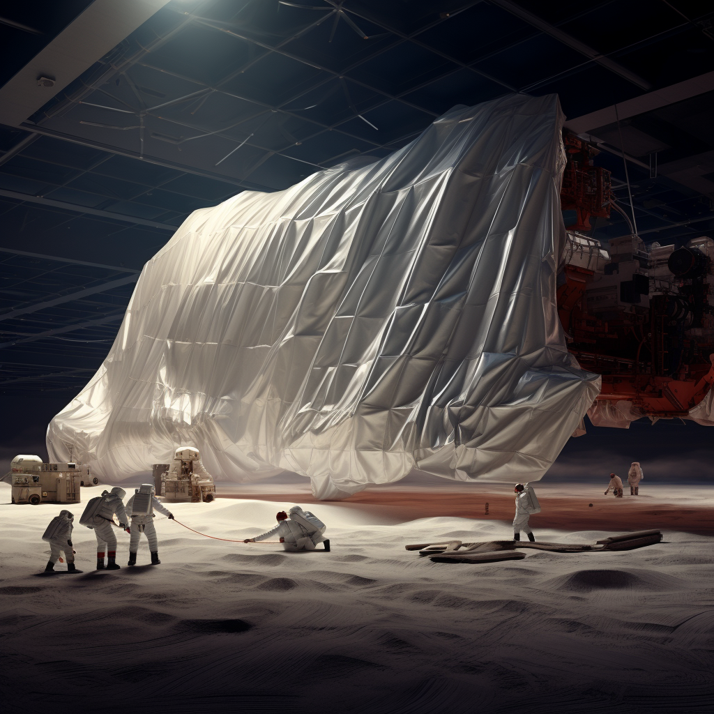 Astronauts and spacecraft covered in cloth