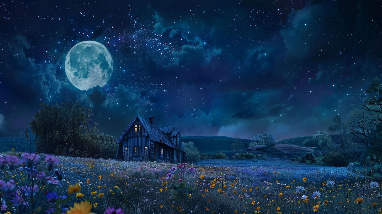 Moonlit Field Wildflowers House