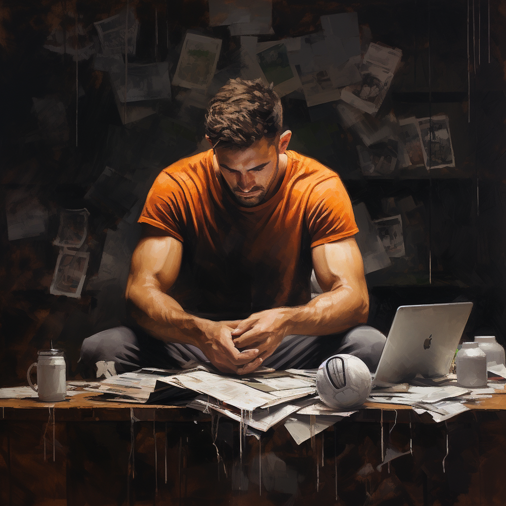 Athlete sitting at desk, focused and determined