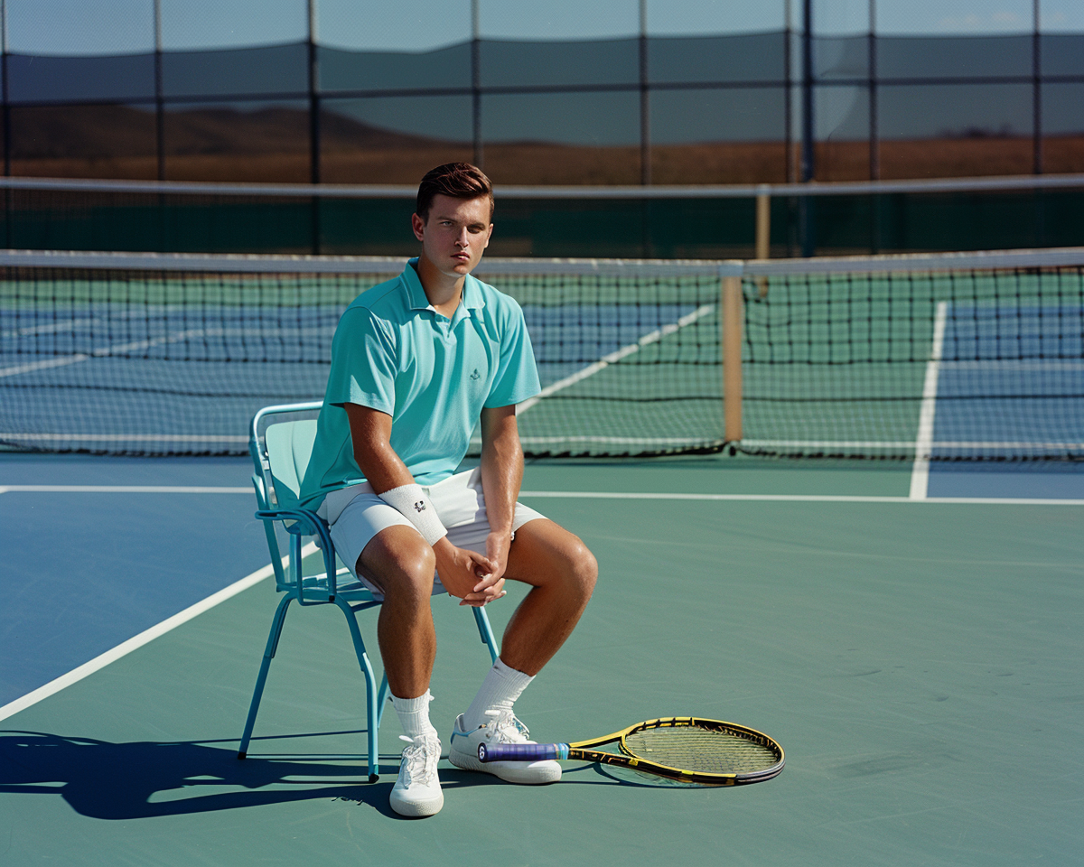 Tennis player on blue court